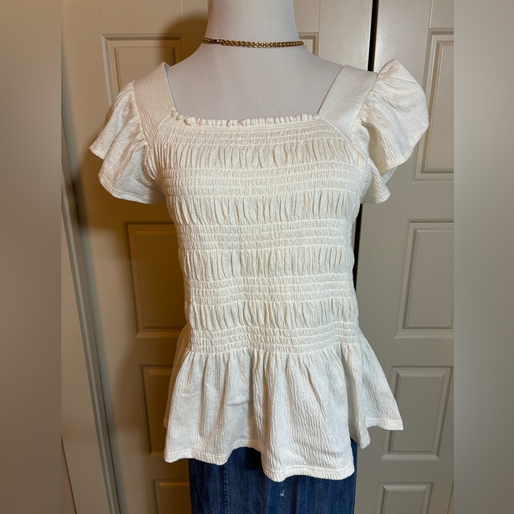 Summer Boho elastic bodice shirt, ivory, sz M